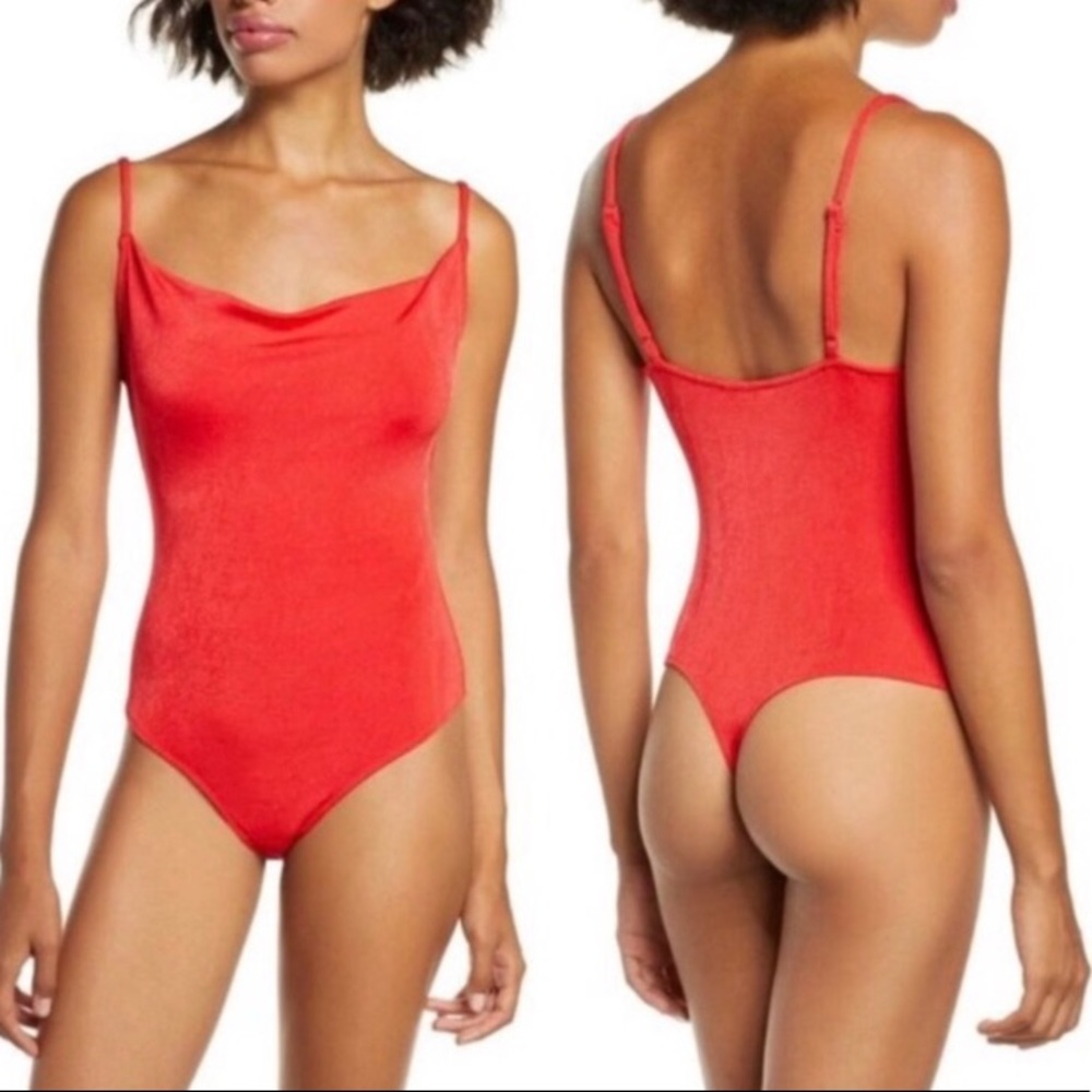 .Free People bodysuit Cowls in the Club red thong S - Picture 9 of 15